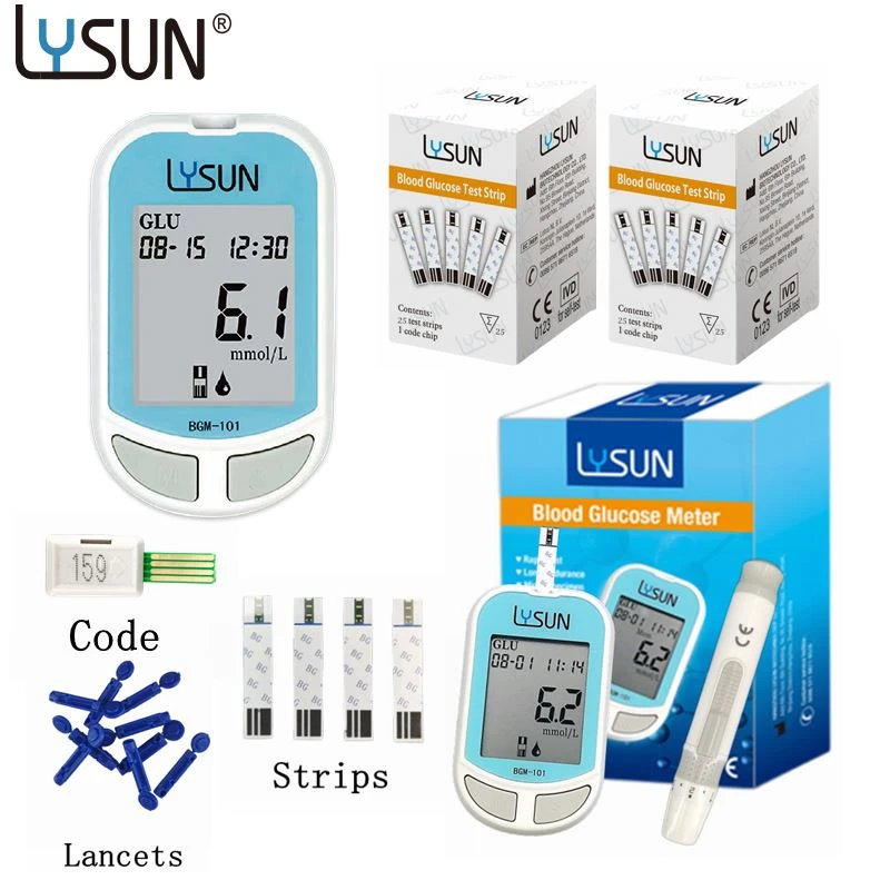 Kit multifunció portàtil Lysun Dispositiu de mesurador de glucosa en sang tires de prova per a la diabetis